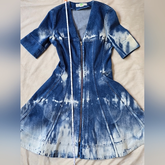 Stella McCartney Tie Dye Stretch Denim Mini Dress Full Zip Blue White - Picture 8 of 12